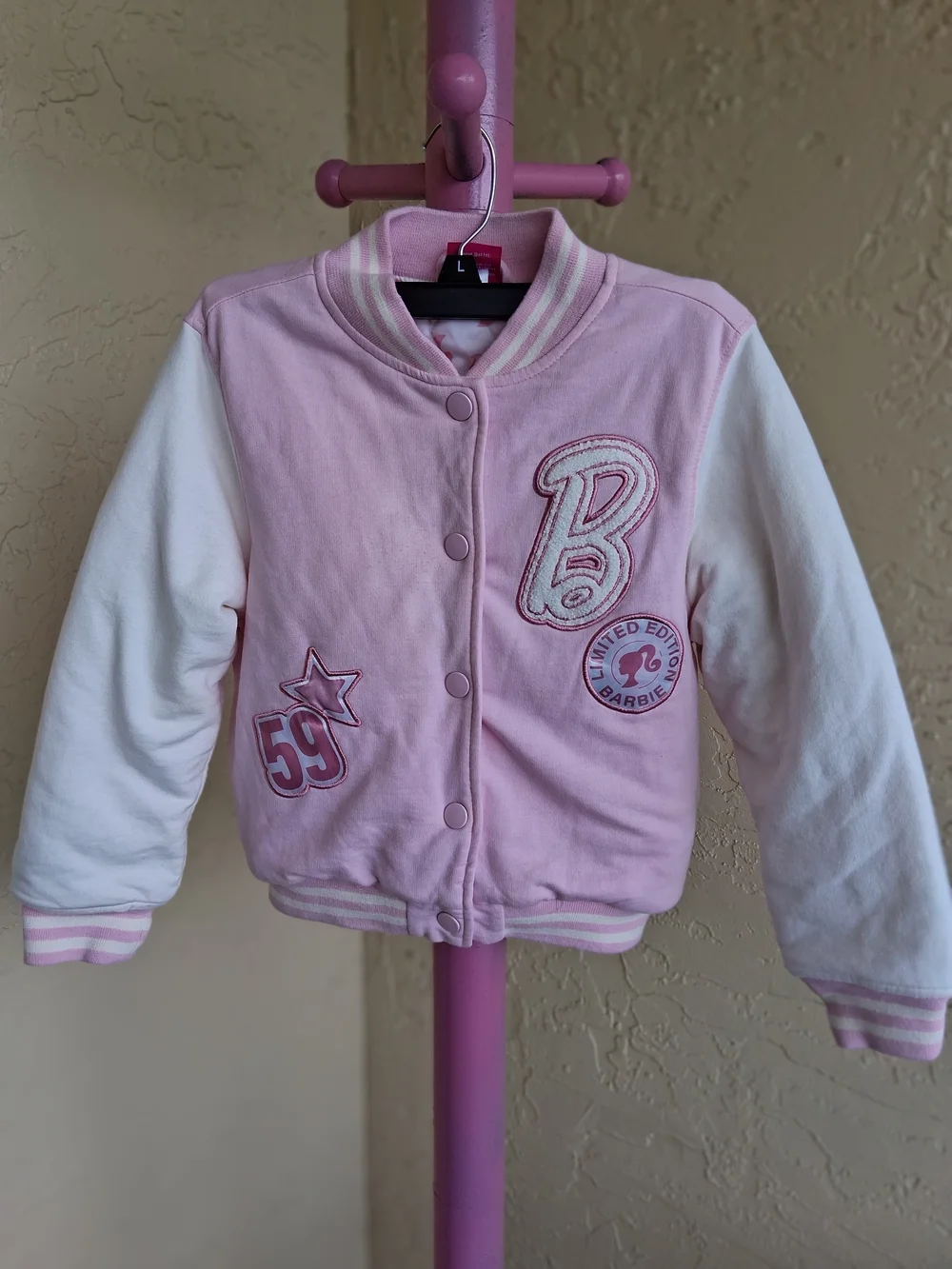 Barbie Girls' Pink & White Varsity Jacket - Limited Edition